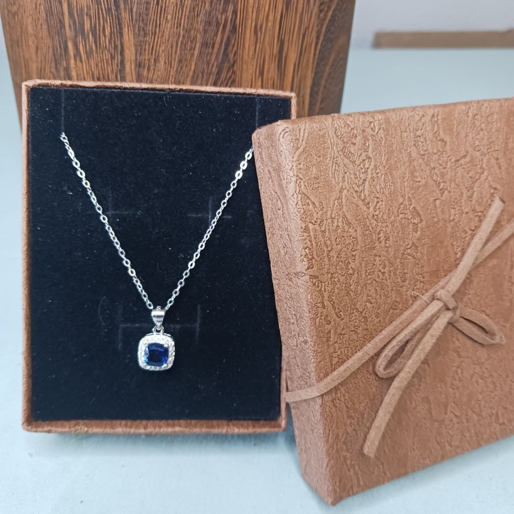 Sterling Silver CZ Blue Sapphire Necklace - Picture 6 of 6